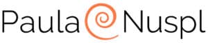 The text "Paula Nuspl" with an orange spiral design replacing the letter "U" in "Nuspl.